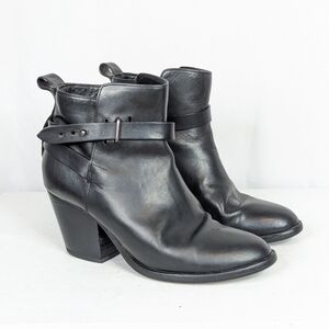 Rag & Bone Dalton Smooth Leather Black Heeled Wrap Ankle Booties Boots